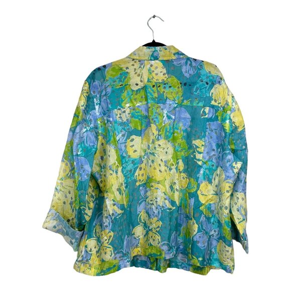 Ruby Rd. Favorites Women SZ 22W Burnout Blue Floral Jacket Top Adj Sleeve - Picture 10 of 10